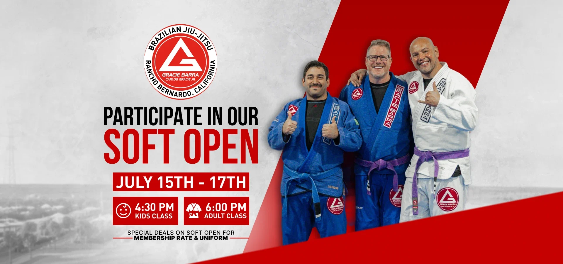 Gracie Barra Rancho Bernardo instructors in Brazilian Jiu-Jitsu uniforms